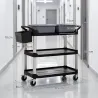 Carro de Limpieza con Ruedas con 3 Estantes 2 Contenedores y Cubo Lateral Colgante Carga 100 kg Negro - Ogal.Es