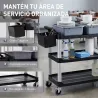 Carro de Limpieza con Ruedas con 3 Estantes 2 Contenedores y Cubo Lateral Colgante Carga 100 kg Negro - Ogal.Es
