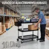 Carro de Limpieza con Ruedas con 3 Estantes 2 Contenedores y Cubo Lateral Colgante Carga 100 kg Negro - Ogal.Es