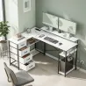 Escritorio en L Reversible con 4 Cajones de Tela 2 Enchufes y 2 Puertos USB Soporte para Monitor 155x112 cm Blanco - Ogal.Es