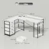 Escritorio en L Reversible con 4 Cajones de Tela 2 Enchufes y 2 Puertos USB Soporte para Monitor 155x112 cm Blanco - Ogal.Es