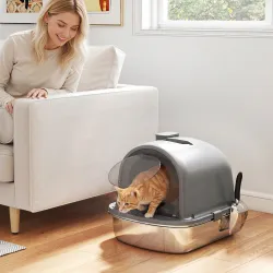 Arenero para Gatos de Acero Inoxidable con Tapa Bolsa Desodorizante Pala Fácil de Limpiar 52,4x41,3x39,9 cm Gris... - Ogal.Es