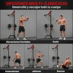 Máquina Polea Alta y Baja de Pared de Polea Ajustable en 16 Posiciones con Barra para Jalones para Casa en Gimnasio - Ogal.Es