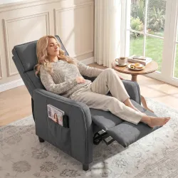 Sillón de Masaje Reclinable con Reposapiés 2 Zonas de Masaje Asiento de Muelles Bolsillos Tapizado en Lino Gris - Ogal.Es