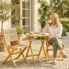 Conjunto de Jardín de 3 Piezas de Madera con 2 Sillas Plegables y Mesa Redonda para Patio Balcón Natural - Ogal.Es