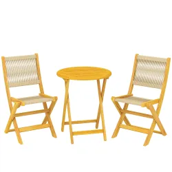 Conjunto de Jardín de 3 Piezas de Madera con 2 Sillas Plegables y Mesa Redonda para Patio Balcón Natural - Ogal.Es