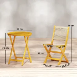 Conjunto de Jardín de 3 Piezas de Madera con 2 Sillas Plegables y Mesa Redonda para Patio Balcón Natural - Ogal.Es