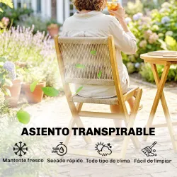 Conjunto de Jardín de 3 Piezas de Madera con 2 Sillas Plegables y Mesa Redonda para Patio Balcón Natural - Ogal.Es