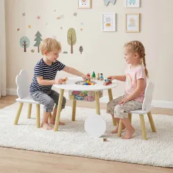Mesa Infantil con 2 Sillas con Bolsa de Malla Tema de Nube para Niños y Niñas de 3-6 Años para Guardería Aulas B... - Ogal.Es