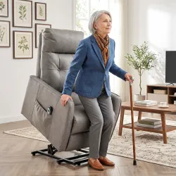 Sillón Relax Reclinable Eléctrico Levanta Personas de Cuero PU Control Remoto Asiento con Resorte Reposapiés Gris - Ogal.Es