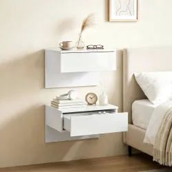 Juego de 2 Mesitas de Noche Flotantes con Cajón Montado en la Pared para Dormitorio 40x35x36,2 cm Blanco Brillo - Ogal.Es