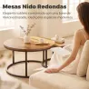 Set de 2 Mesas de Centro Redondas Mesas Nido Industriales con Estructura Metálica para Salón o Dormitorio Marrón - Ogal.Es