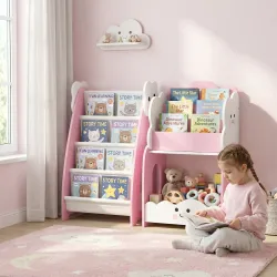 Estantería Infantil de Juguetes 3 en 1 con Librería Revistero y Mesita de Noche para Niños 3-8 Años 85,5x32x72 c... - Ogal.Es