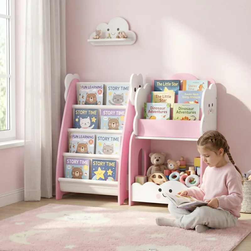 Estantería Infantil de Juguetes 3 en 1 con Librería Revistero y Mesita de Noche para Niños 3-8 Años 85,5x32x72 c... - Ogal.Es