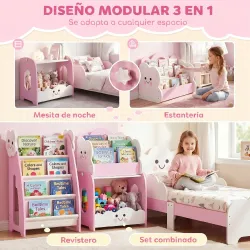 Estantería Infantil de Juguetes 3 en 1 con Librería Revistero y Mesita de Noche para Niños 3-8 Años 85,5x32x72 c... - Ogal.Es