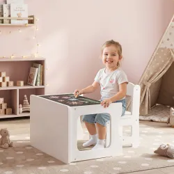 Mesa Infantil con Silla Tablero Reversible Mesa y Silla Infantil con Pizarra para Dibujo para Niños 3-6 Años Blanco - Ogal.Es