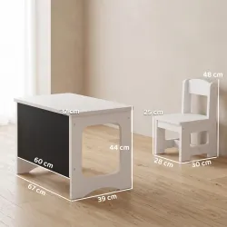 Mesa Infantil con Silla Tablero Reversible Mesa y Silla Infantil con Pizarra para Dibujo para Niños 3-6 Años Blanco - Ogal.Es