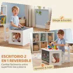 Mesa Infantil con Silla Tablero Reversible Mesa y Silla Infantil con Pizarra para Dibujo para Niños 3-6 Años Blanco - Ogal.Es