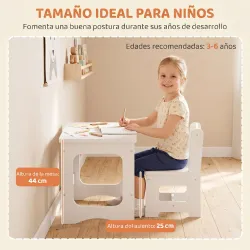 Mesa Infantil con Silla Tablero Reversible Mesa y Silla Infantil con Pizarra para Dibujo para Niños 3-6 Años Blanco - Ogal.Es