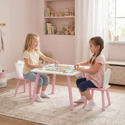 Mesa y Sillas Infantil con Patas de Madera Tema Algodón de Azúcar para Niños y Niñas de 3-6 Años para Guardería ... - Ogal.Es