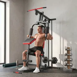 Máquina de Musculación con Polea Alta y Baja Prensa de Pecho y Piernas Compatible con Discos 25 y 50 mm (No Incl... - Ogal.Es