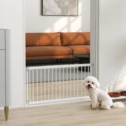 Barrera de Seguridad para Perros Pequeños Extensible 67-93,5 cm Altura 45 cm para Puertas y Escaleras Blanco - Ogal.Es