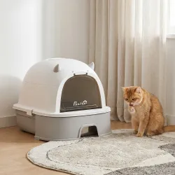Arenero para Gatos L Caja de Arena para Gatos con Tapa Extraíble y Bandeja de Acero Inoxidable Extraíble Pala Gris - Ogal.Es