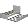 Cama Nido Individual 90x190 cm Estructura de Cama Tapizada en Lino con Cabecero y Piecero Listones de Madera Gri... - Ogal.Es