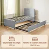 Cama Nido Individual 90x190 cm Estructura de Cama Tapizada en Lino con Cabecero y Piecero Listones de Madera Gri... - Ogal.Es
