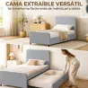 Cama Nido Individual 90x190 cm Estructura de Cama Tapizada en Lino con Cabecero y Piecero Listones de Madera Gri... - Ogal.Es