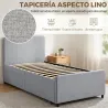Cama Nido Individual 90x190 cm Estructura de Cama Tapizada en Lino con Cabecero y Piecero Listones de Madera Gri... - Ogal.Es