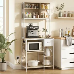 Estantería de Cocina Soporte de Microondas con Estantes y 6 Ganchos para Espacios Reducidos 80x40x181 cm Roble - Ogal.Es