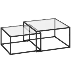 2 Mesas de Centro Cuadradas Mesas Nido Modernas con Tablero de Vidrio Templado y Estructura Metálica 75x75x42 cm... - Ogal.Es