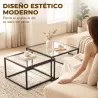 2 Mesas de Centro Cuadradas Mesas Nido Modernas con Tablero de Vidrio Templado y Estructura Metálica 75x75x42 cm... - Ogal.Es