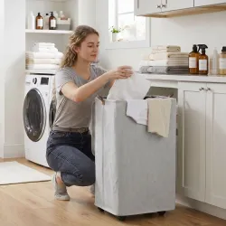 Cesto de Ropa Sucia con Tapa y Ruedas 50L Cesta de Ropa Sucia Plegable con Bolsa con Cordón Extraíble 40x30x65 c... - Ogal.Es