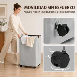 Cesto de Ropa Sucia con Tapa y Ruedas 50L Cesta de Ropa Sucia Plegable con Bolsa con Cordón Extraíble 40x30x65 c... - Ogal.Es