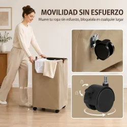 Cesto de Ropa Sucia con Tapa y Ruedas 50L Cesta de Ropa Sucia Plegable con Bolsa con Cordón Extraíble 40x30x65 c... - Ogal.Es
