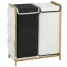 Cesto de Ropa Sucia con Tapa 120L de Bambú con 2 Compartimentos Bolsas con Cordón Bolsillos Laterales Blanco y N... - Ogal.Es