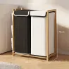 Cesto de Ropa Sucia con Tapa 120L de Bambú con 2 Compartimentos Bolsas con Cordón Bolsillos Laterales Blanco y N... - Ogal.Es