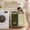Cesto de Ropa Sucia con Tapa 120L de Bambú con 2 Compartimentos Bolsas con Cordón Bolsillos Laterales Blanco y N... - Ogal.Es