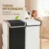 Cesto de Ropa Sucia con Tapa 120L de Bambú con 2 Compartimentos Bolsas con Cordón Bolsillos Laterales Blanco y N... - Ogal.Es