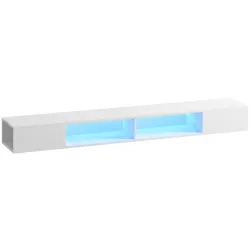 Mueble de TV Suspendido con Luces LED con Estantes Abiertos para Televisión 75 Pulgadas 177,8x30x18 cm Blanco - Ogal.Es