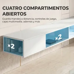 Mueble de TV Suspendido con Luces LED con Estantes Abiertos para Televisión 75 Pulgadas 177,8x30x18 cm Blanco - Ogal.Es