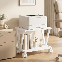 Soporte para Impresora de 2 Niveles Bajo Escritorio con Ruedas Bloqueables para Oficina en Casa 44x28x32 cm Blanco - Ogal.Es