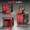 Carro de Herramientas con Ruedas 3 en 1 con 5 Cajones y Armario Inferior Paneles Perforados y Cerradura Negro y ... - Ogal.Es