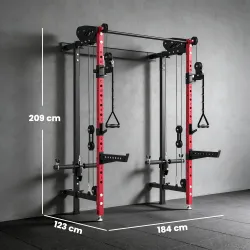 Jaula de Potencia Plegable Rack para Sentadillas con Barra de Dominadas Sistema de Poleas Carga 700 kg Rojo - Ogal.Es