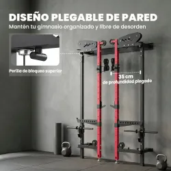 Jaula de Potencia Plegable Rack para Sentadillas con Barra de Dominadas Sistema de Poleas Carga 700 kg Rojo - Ogal.Es