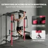 Jaula de Potencia Plegable Rack para Sentadillas con Barra de Dominadas Sistema de Poleas Carga 700 kg Rojo - Ogal.Es