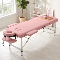 Camilla Masaje Plegable de Aluminio con Altura Ajustable 3 Zonas Reposacabezas Extraíble Bolsa de Transporte Rosa - Ogal.Es