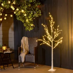 Árbol de Abedul 150 cm con 210 Luces LED en Blanco Cálido Ramas Flexibles y Base para Decoración 20x20x150 cm Bl... - Ogal.Es
